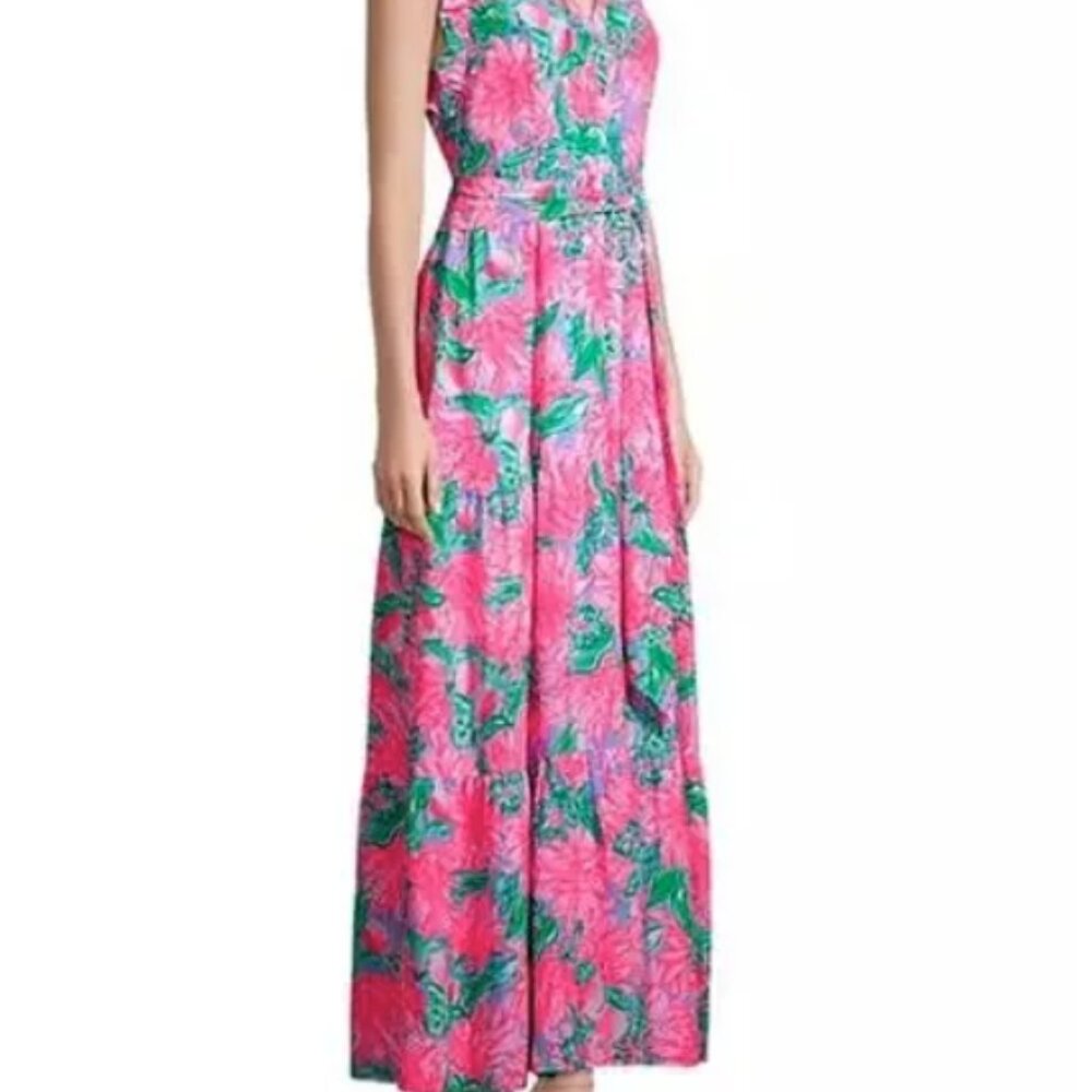 NWT Lilly Pulitzer Destini Maxi Dress Pink Blossom Try your Zest Size 0